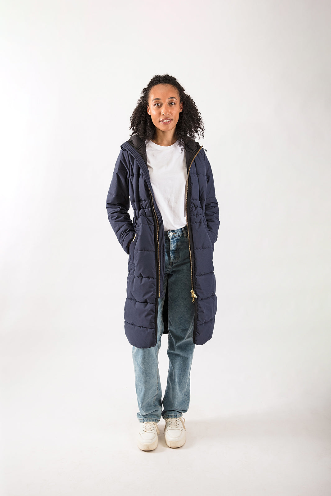 Hooded Longline Puffer in Navy