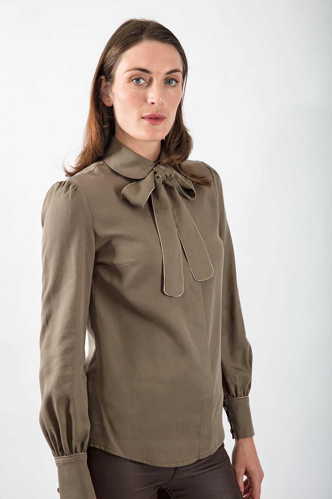 Bowtie Blouse in Forest Green