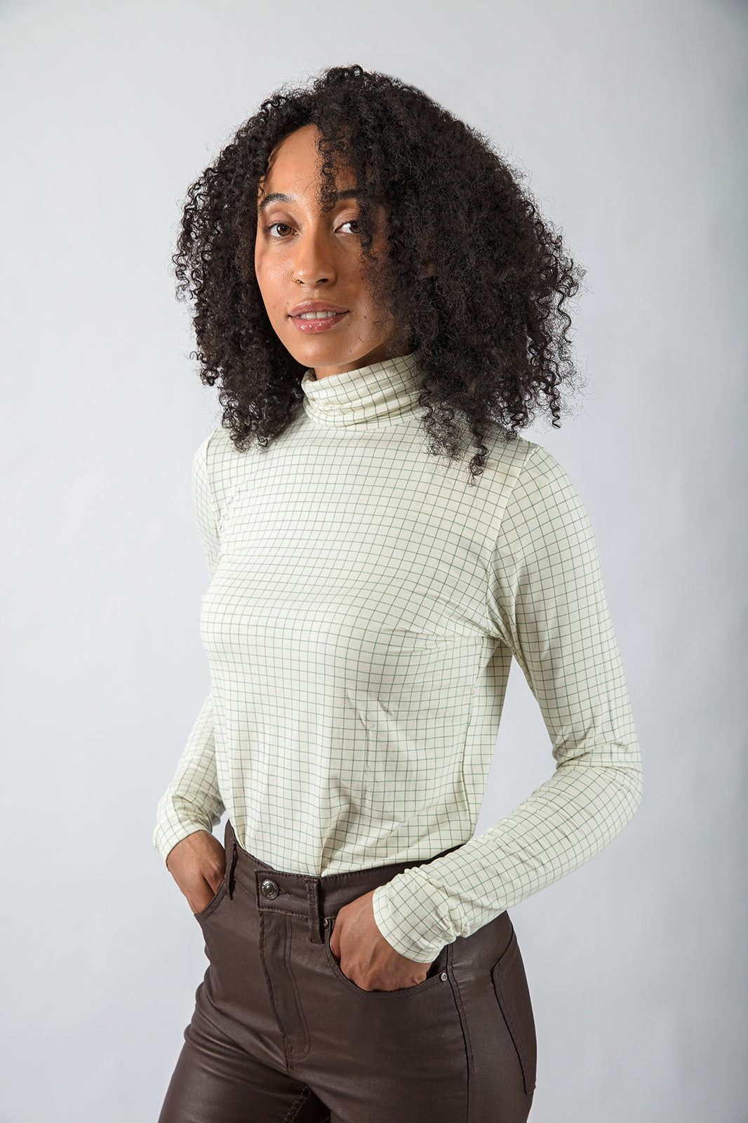 Perfect Polo Neck in Sage Green Check