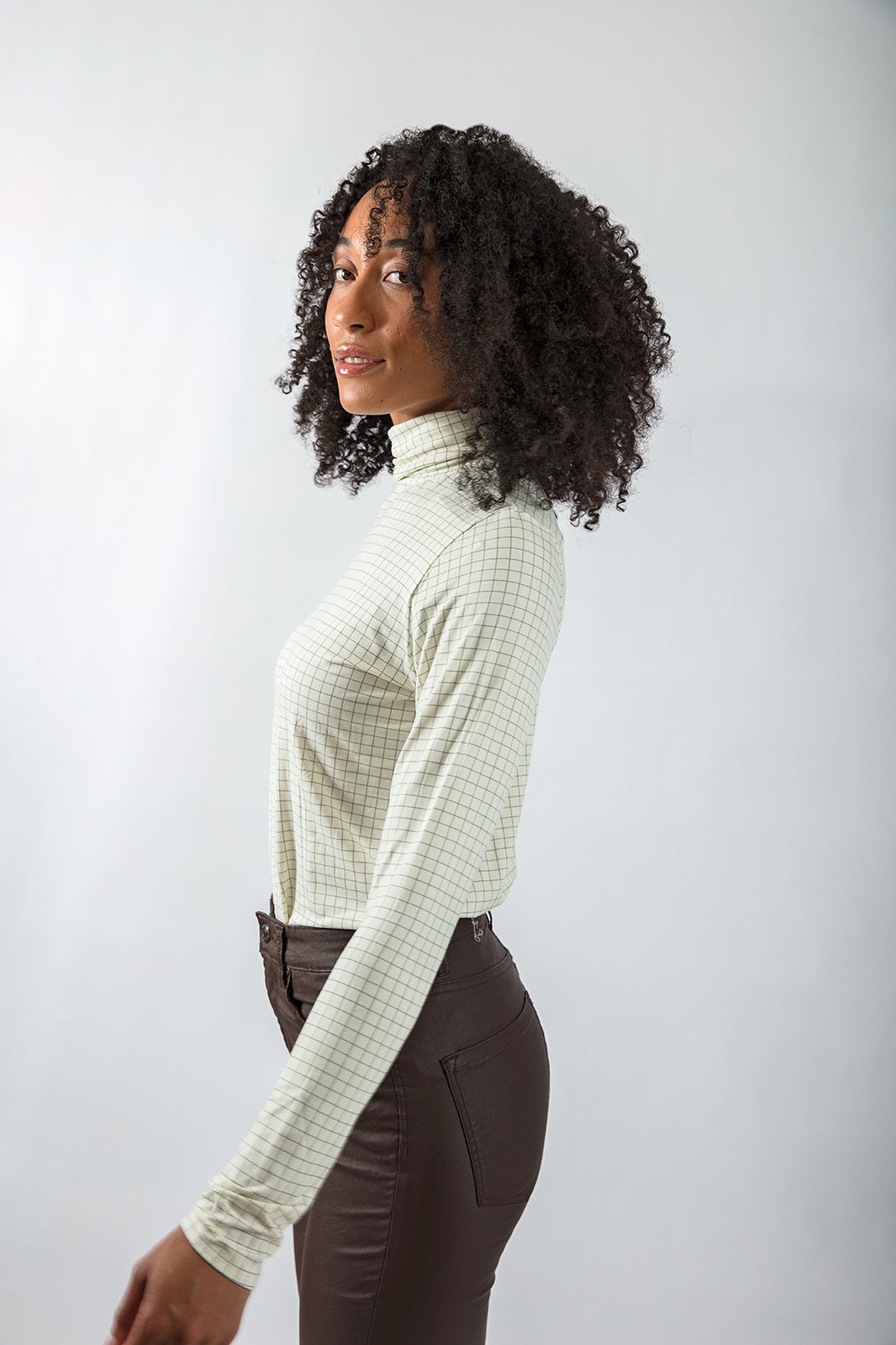 Perfect Polo Neck in Sage Green Check