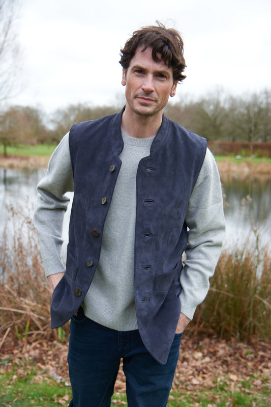 Men's Suede Gilet in Navy