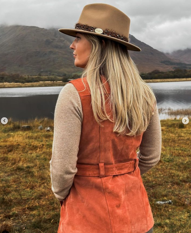 Belted Suede Gilet in Rust