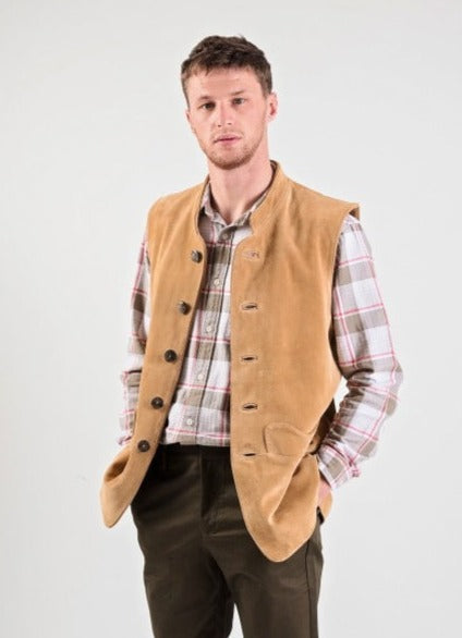 Men's Suede Gilet in Camel