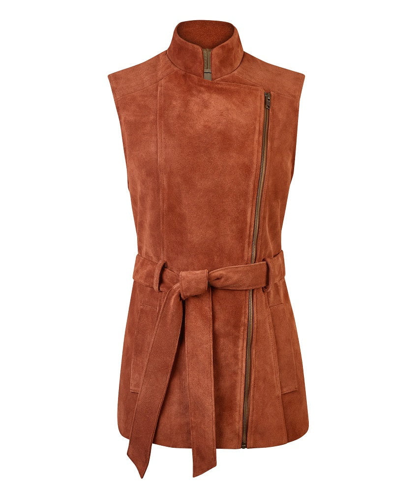 Suede Gilet, Suede Belted Gilet, Made In Britain