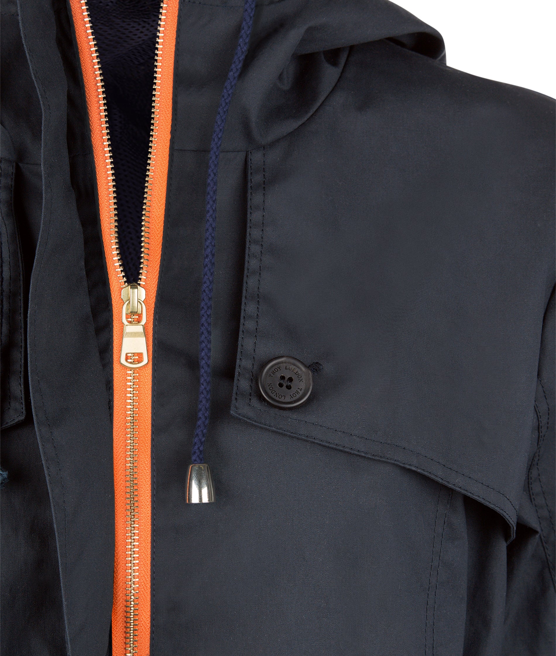 Navy Blue Ladies and Women's Waterproof Wax Jacket Wax Parka Wax Coat With Neon Orange Detail