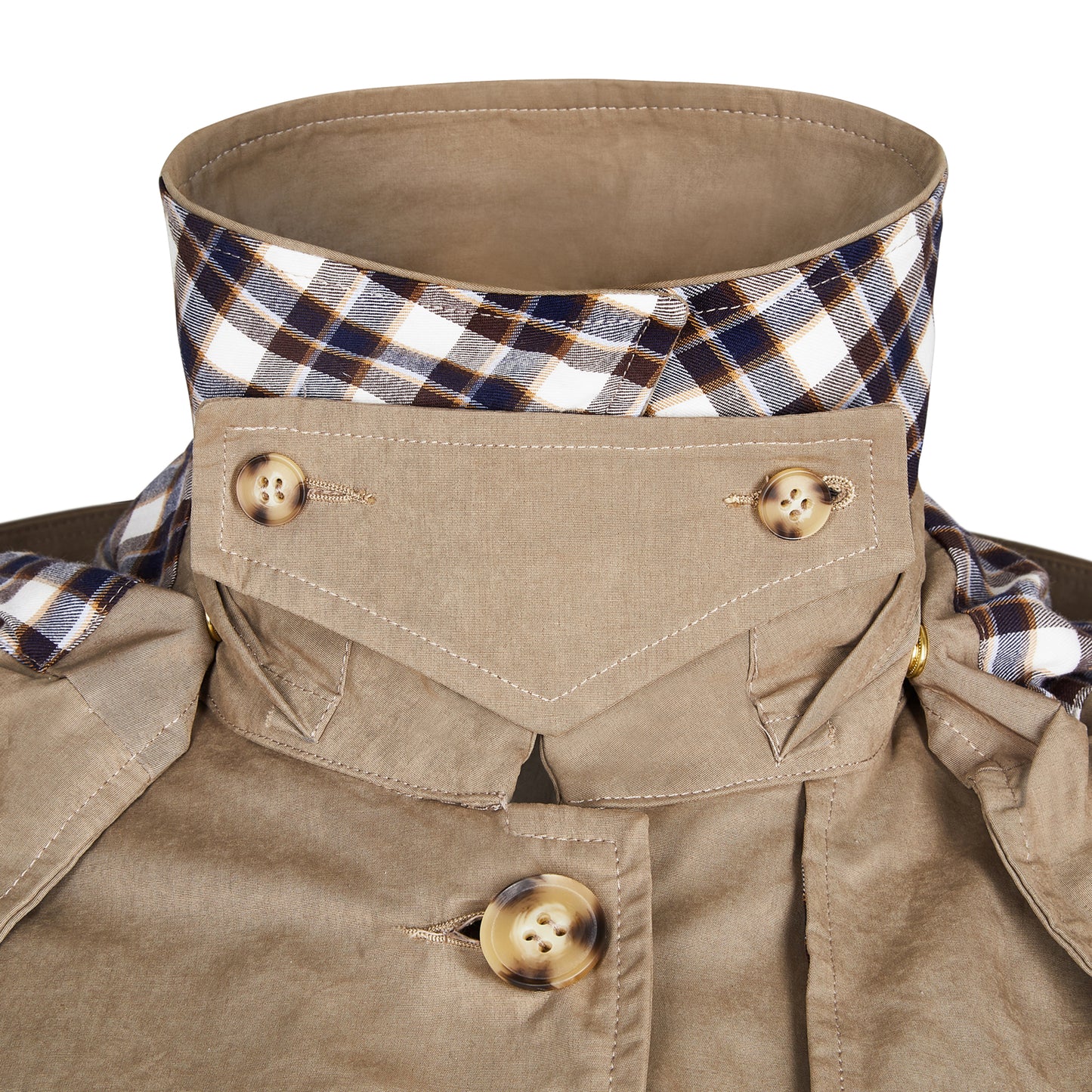 Classic Ladies British Trench Coat in Taupe coloured Cotton with a Contrast Check Lining