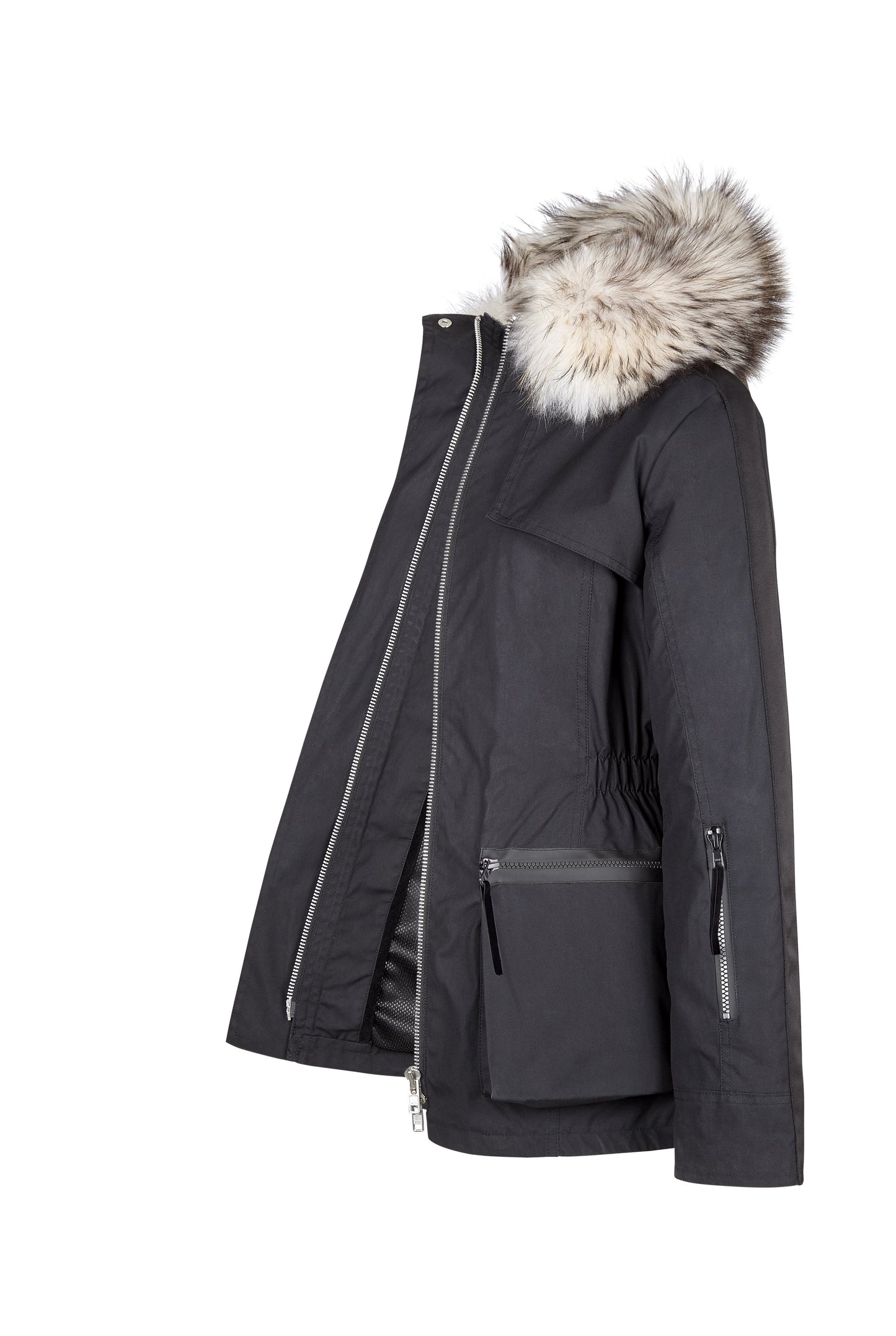 Wax Parka, Wax Jacket with Fur Trim, ski pass, belted, British Made Coat