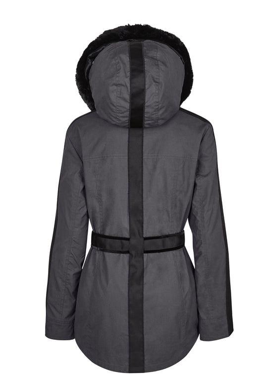 Wax Parka, Wax Jacket with Fur Trim, ski pass, belted, British Made Coat