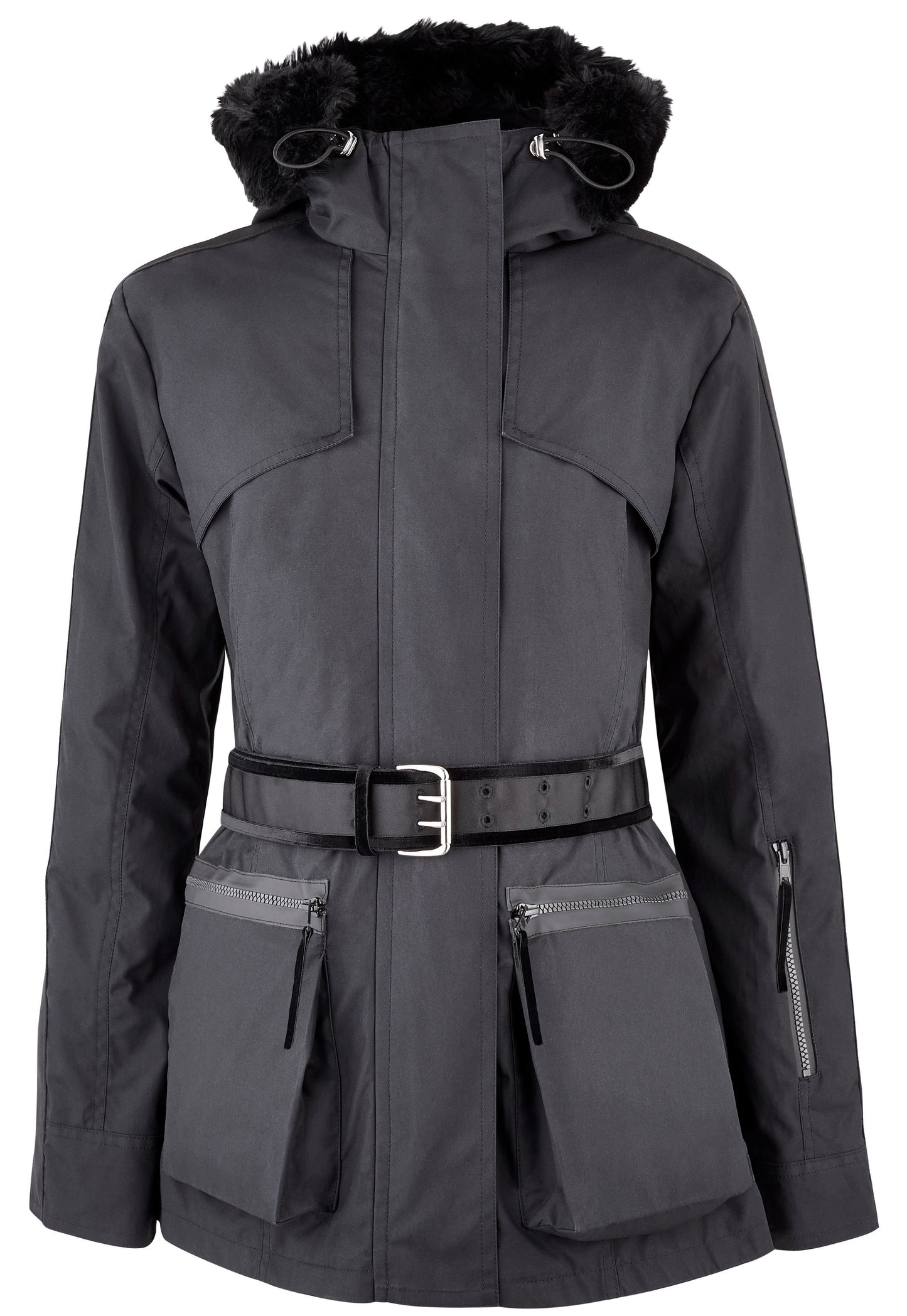 Wax Parka, Wax Jacket with Fur Trim, ski pass, belted, British Made Coat