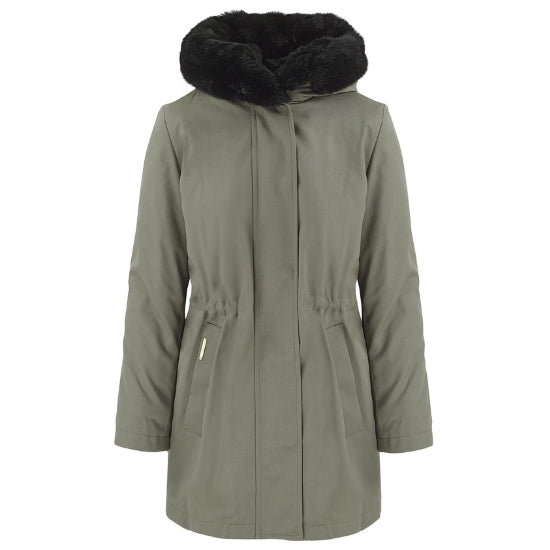 Arctic Parka in Sage with Black Faux Hood