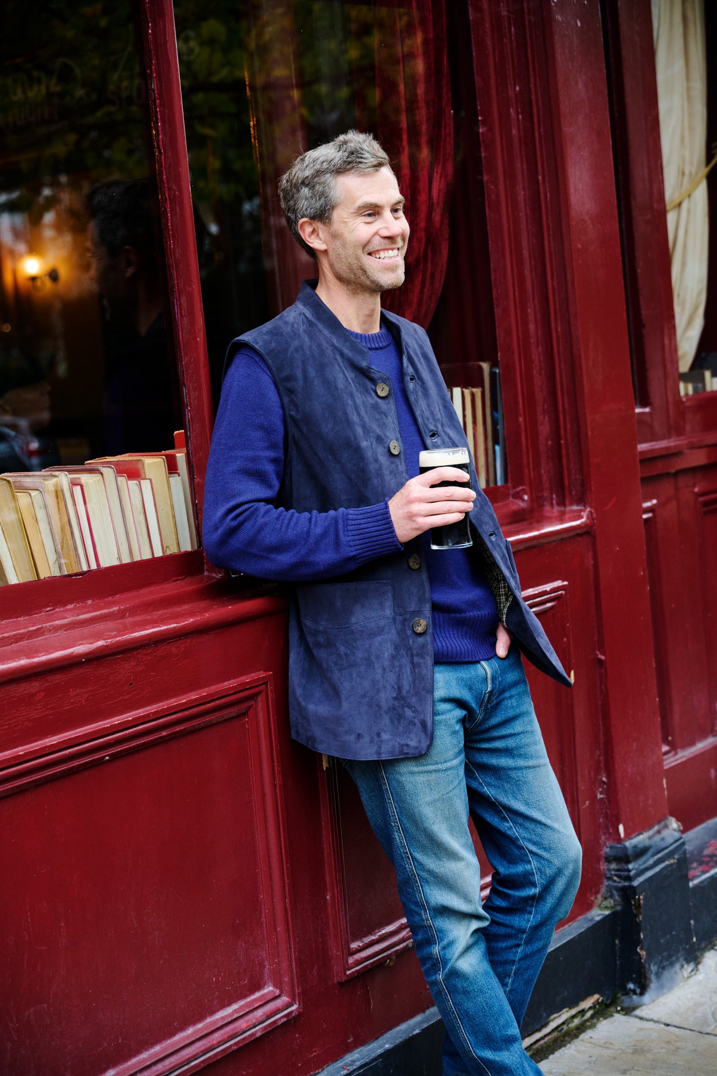 Men's Suede Gilet in Navy