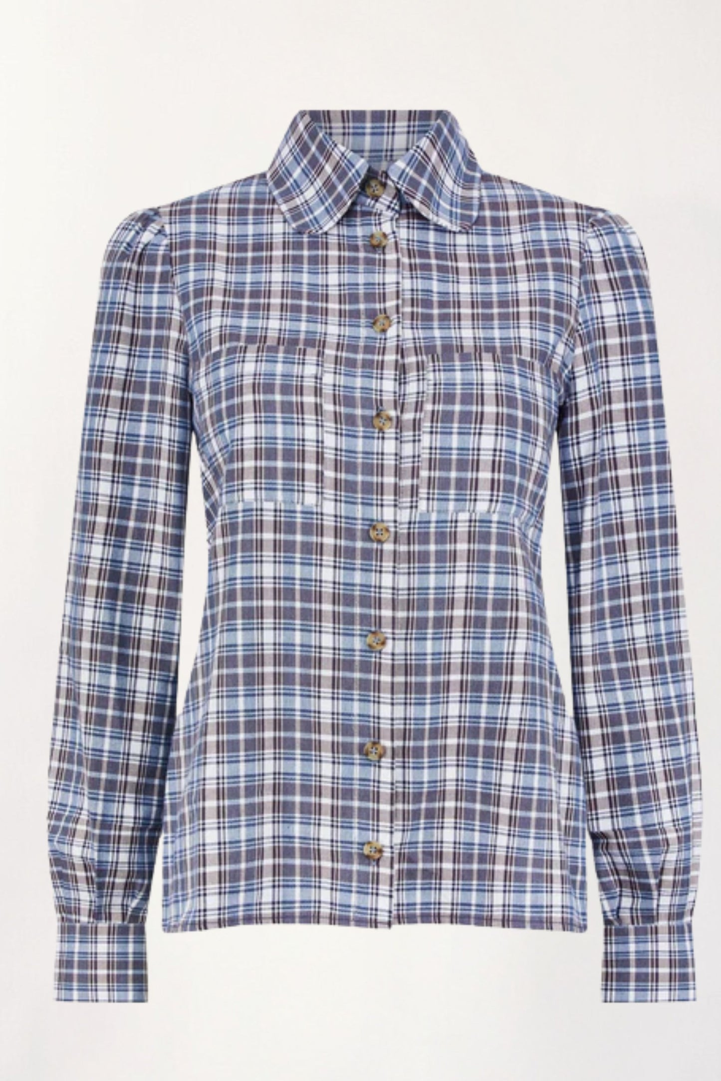 Round Collar Shirt in Blue Check