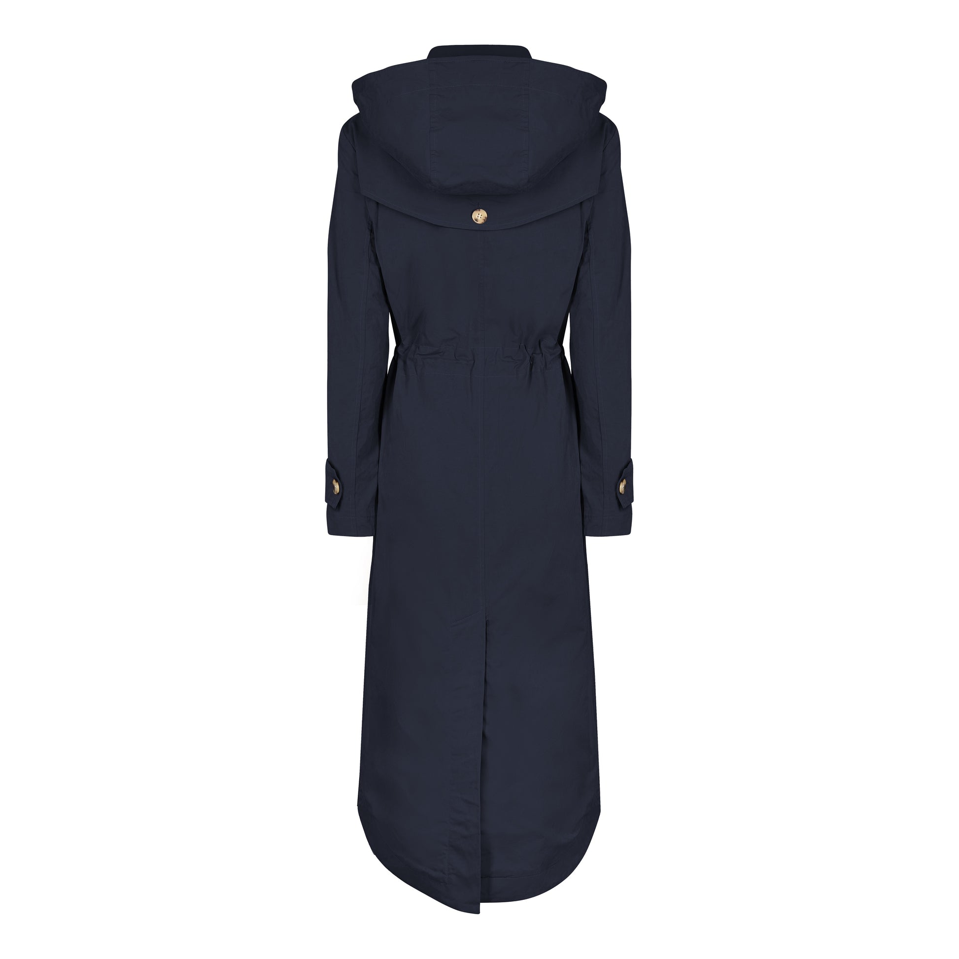 Classic Ladies British Trench Coat in Navy Blue Cotton with a Contrast Check Lining