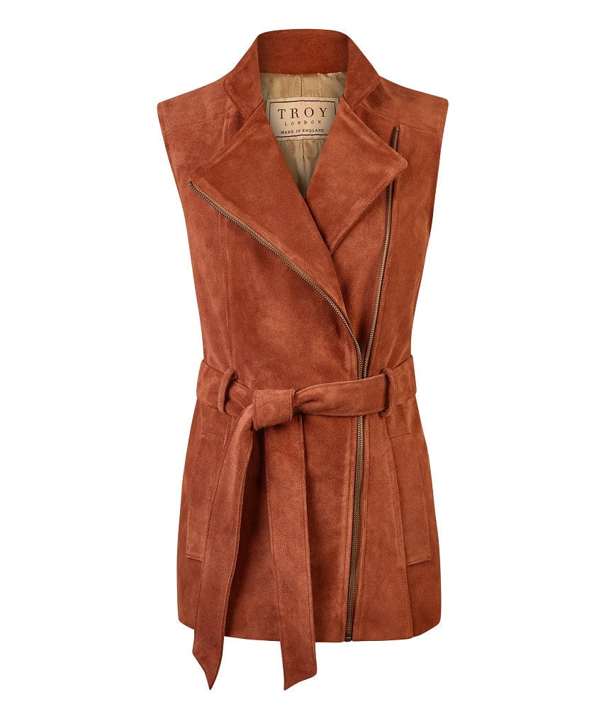 Suede Gilet, Suede Belted Gilet, Made In Britain