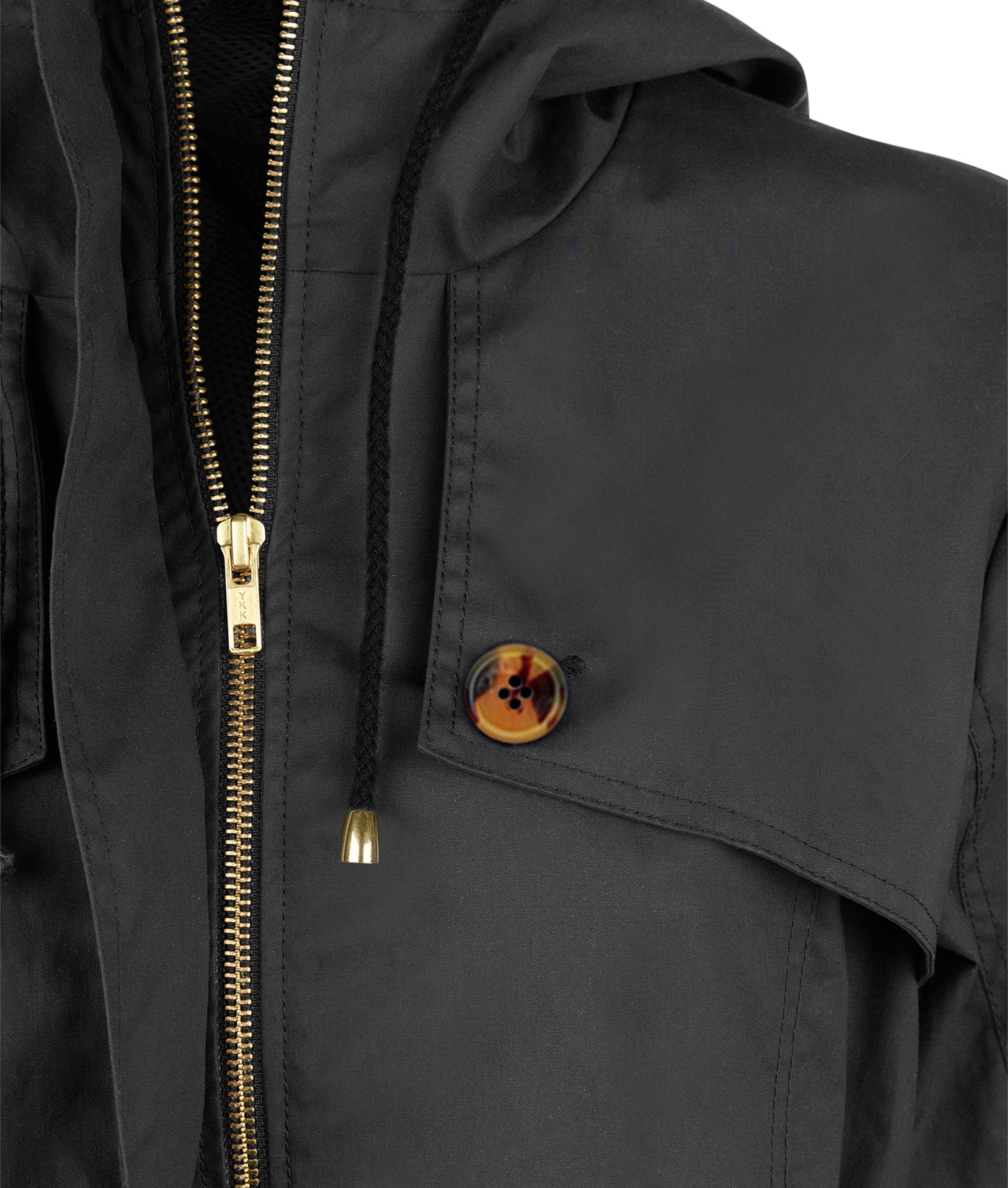 Black Ladies and Women's Waterproof Wax Jacket or Coat with Tortoiseshell Buttons