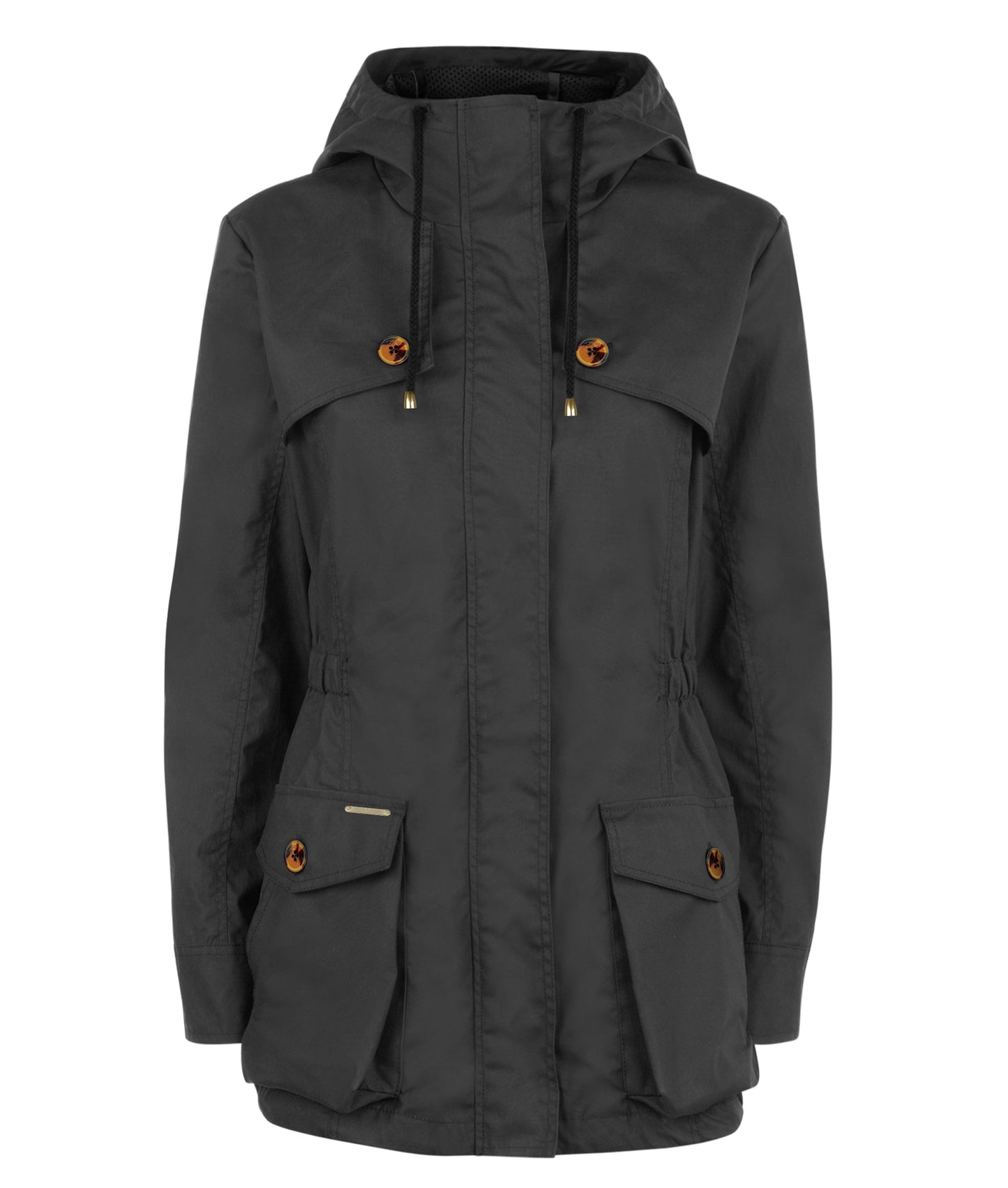 Black Ladies and Women's Waterproof Wax Jacket or Coat with Tortoiseshell Buttons