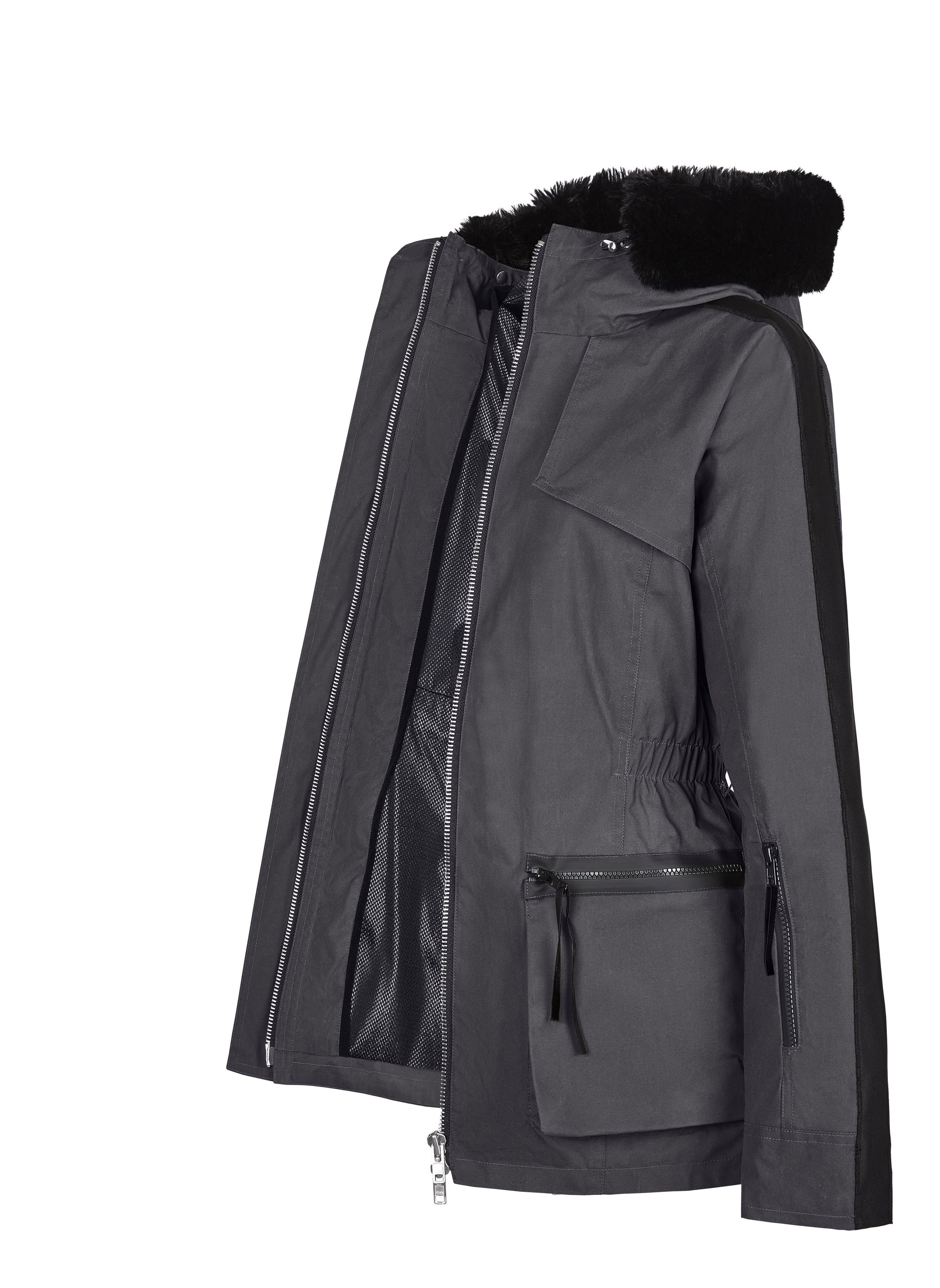 Wax Parka, Wax Jacket with Fur Trim, ski pass, belted, British Made Coat