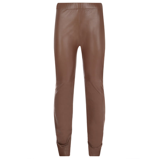 Stretch Leather Trousers in Chocolate Brown
